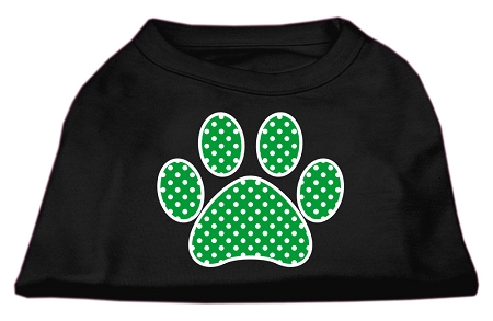 Green Swiss Dot Paw Screen Print Shirt Black XS